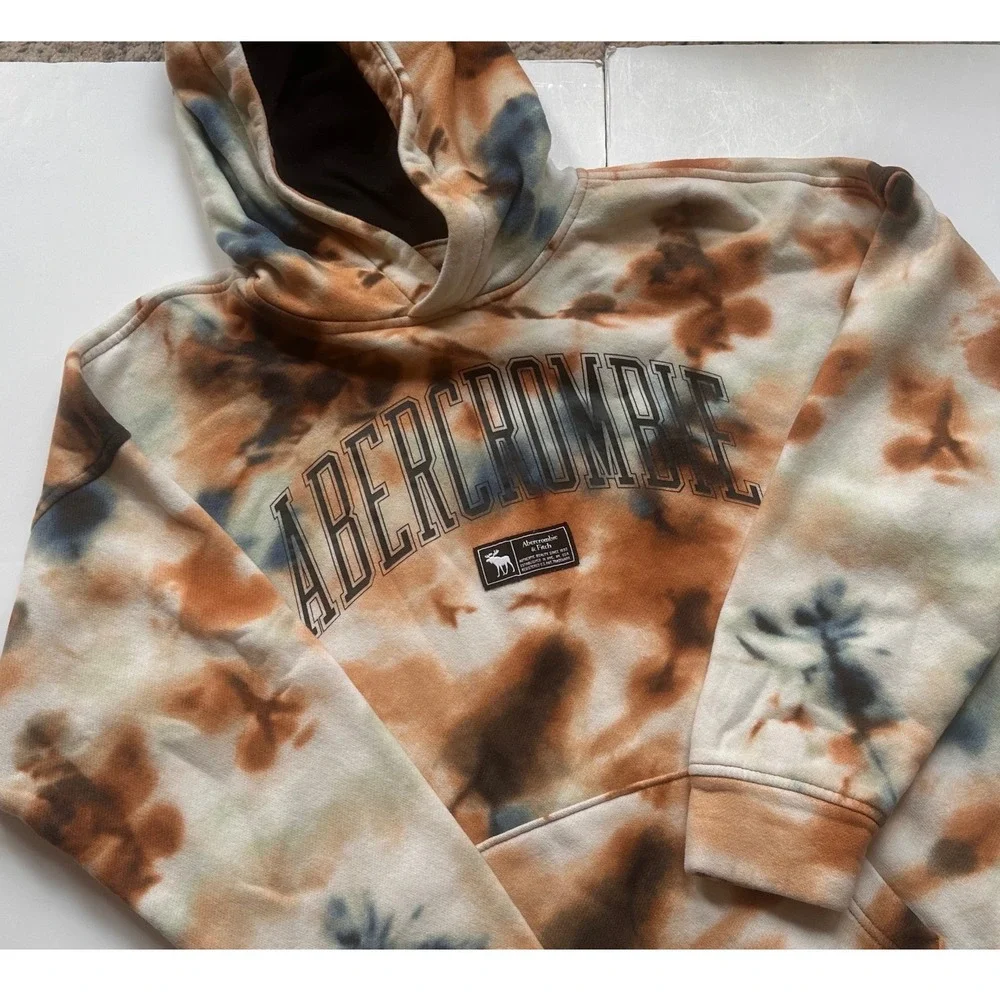 Abercrombie‎ Kids Tie Dye Hoodie Brown Blue Graphic Sweatshirt Size 15/16 XL